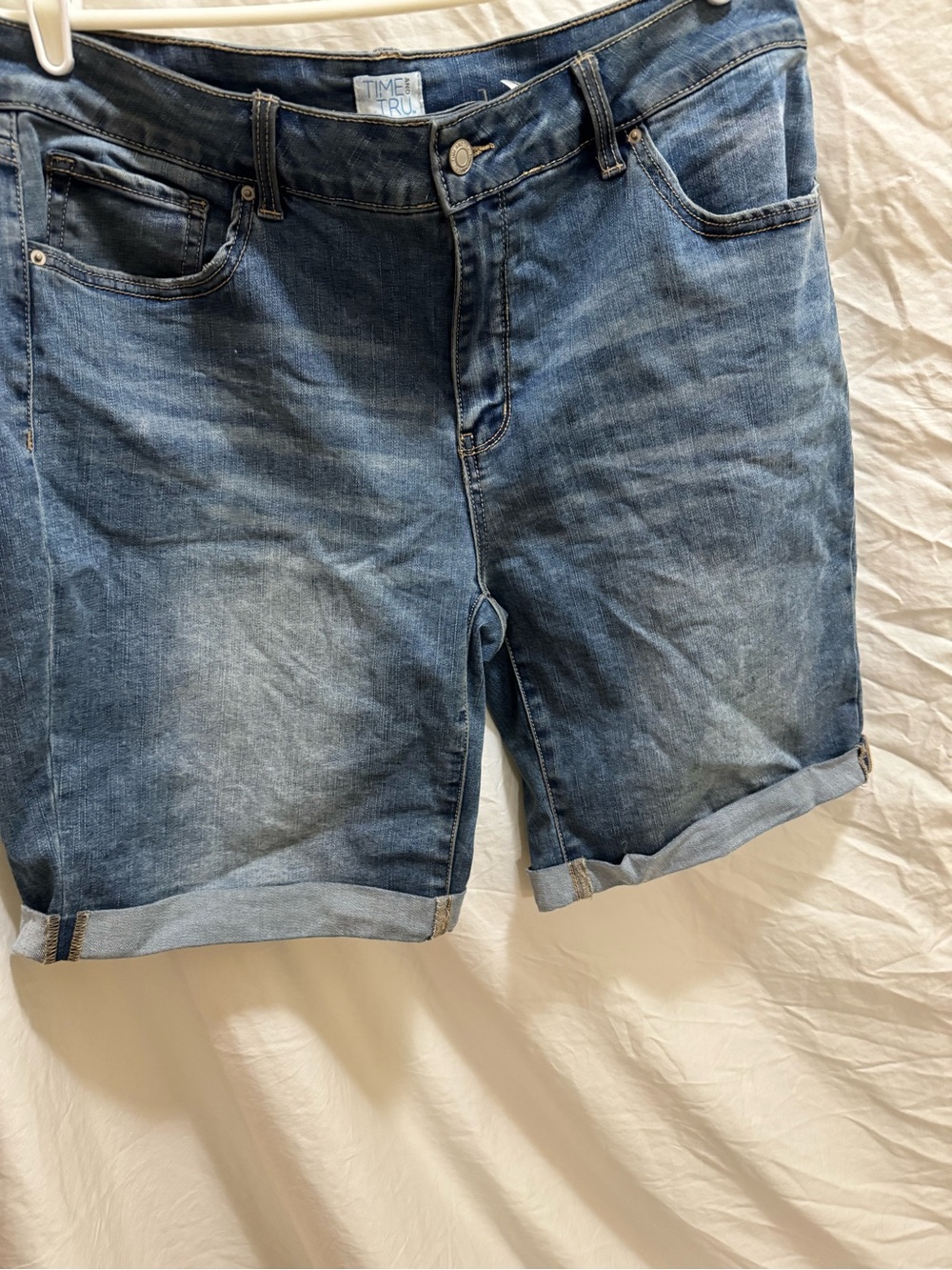 Time and Tru women's Washed Blue Denim Roll-Cuff Shorts